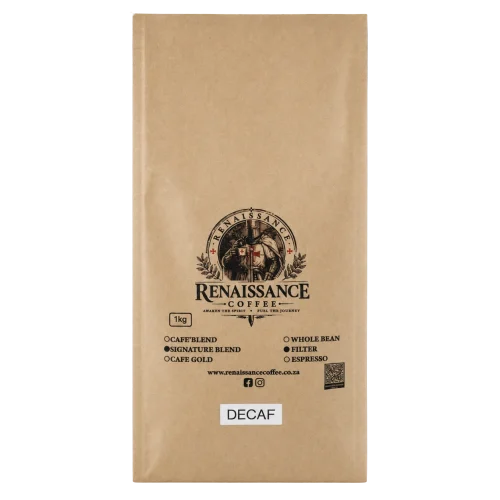 Renaissance Decaf Coffee beans and ground coffee